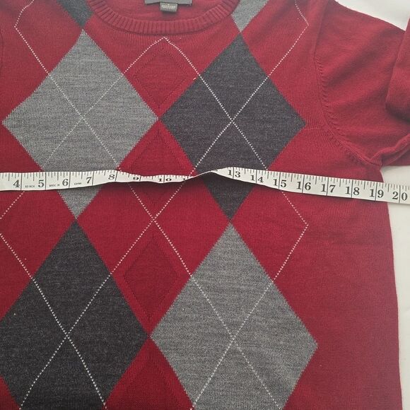 Tricot St Raphal Mens Diamond Plaid Argyle Crewneck Sweater Dark Red S - Picture 4 of 8